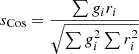 $ s_{\text{Cos}}=\frac{\sum g_i r_i}{\sqrt{\sum g_i^2\sum r_i^2}} $