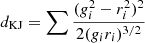 $ d_{\text{KJ}}=\sum \frac{(g_i^2 - r_i^2)^2}{2(g_i r_i)^{3/2}} $