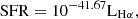 $$ {\rm SFR = 10^{-41.67}L_{H\alpha },} $$