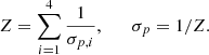 $$ \begin{aligned} Z = \sum _{i = 1}^{4} \frac{1}{\sigma _{p,i}}, \qquad \sigma _p = 1/Z. \end{aligned} $$