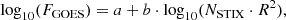 $$ \begin{aligned} \log _{10}(F_{\rm GOES}) = a + b\cdot \log _{10}(N_{\rm STIX} \cdot R^2), \end{aligned} $$