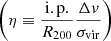 $ \left(\eta \equiv \frac{\mathrm{i.p.}}{R_{200}}\frac{\Delta v}{\sigma_{\mathrm{vir}}}\right) $