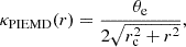 $$ \begin{aligned} \kappa _{\rm PIEMD}(r)=\frac{\theta _{\rm e}}{2\sqrt{r_{\rm c}^2+r^2}}, \end{aligned} $$