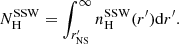 $$ \begin{aligned} N_{\rm H}^{\mathrm{SSW}} = \int _{r^{\prime }_{\rm NS}}^{\infty } n_{\rm H}^{\mathrm{SSW}}{(r^{\prime })} \mathrm{d}r^{\prime }. \end{aligned} $$