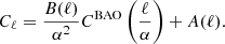 $$ \begin{aligned} C_\ell = \frac{B(\ell )}{\alpha ^2}C^\mathrm{BAO} \left(\frac{\ell }{\alpha }\right)+A(\ell ). \end{aligned} $$