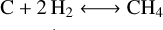 $\mathrm{C}+2\, \mathrm{H}_{2} \longleftrightarrow \mathrm{CH}_{4}$