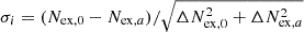 $ \sigma_i = (N_{\mathrm{ex},0} - N_{\mathrm{ex},a})/\sqrt{\Delta N_{\mathrm{ex},0}^2+\Delta N_{\mathrm{ex},a}^2} $