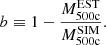 $$ b \equiv 1 - \frac {M_{\mathrm {500c}}^{\mathrm {EST}}}{M_{\mathrm {500c}}^{\mathrm {SIM}}}. $$
