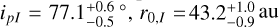 $i_{pI} = 77.1^{+0.6}_{-0.5}\,\dego$, $r_{0,I}=43.2^{+1.0}_{-0.9}~\au$