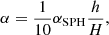 $$ \begin{aligned} \alpha = \frac{1}{10} \alpha _{\rm SPH} \frac{h}{H}, \end{aligned} $$