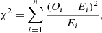 $$ \begin{aligned} \chi ^2 = \sum _{i=1}^{n} \frac{(O_i - E_i)^2}{E_i}, \end{aligned} $$