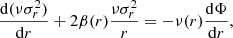 $$ \begin{aligned} \frac{\mathrm{d} (\nu \sigma _r^2)}{\mathrm{d} r}+2\beta (r)\frac{\nu \sigma ^2_r}{r}=-\nu (r)\frac{\mathrm{d} \Phi }{\mathrm{d} r}, \end{aligned} $$