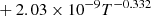 $ \phantom{ =}+ 2.03 \times 10^{-9} T^{-0.332} $