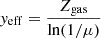 $$ \begin{aligned} y_{\rm eff}=\frac{Z_{\rm gas}}{\ln (1 / \mu )} \end{aligned} $$