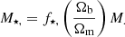 $$ \begin{aligned} M_{\star ,} = f_{\star ,} \left( \frac{{\Omega _{\rm {b}}}}{{\Omega _{\rm {m}}}} \right) M_. \end{aligned} $$
