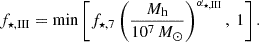 $$ \begin{aligned} f_{\star ,\mathrm{{III}}}&= \min \left[ f_{\star ,7} \left( \frac{M_{\rm {h}}}{10^{7}\,M_{\odot }} \right)^{\alpha _{\star ,\mathrm{{III}}}},\ 1 \right]. \end{aligned} $$