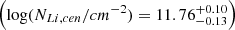$ \left (\log (N_{Li,cen}/cm^{-2}) = 11.76^{+0.10}_{-0.13}\right ) $