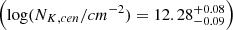 $ \left ( \log (N_{K,cen}/cm^{-2}) = 12.28^{+0.08}_{-0.09}\right ) $