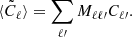 $$ \begin{aligned} \langle \tilde{C}_\ell \rangle = \sum _{\ell \prime } M_{\ell \ell \prime } C_{\ell \prime }. \end{aligned} $$