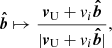 $$ \begin{aligned} \boldsymbol{\hat{b}} \mapsto \frac{\boldsymbol{v}_{\mathrm{U} }+v_i \boldsymbol{\hat{b}}}{|{\boldsymbol{v}_{\mathrm{U} }+v_i \boldsymbol{\hat{b}}|}}, \end{aligned} $$