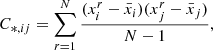 $$ \begin{aligned} {C}_{*, ij} = \sum _{r = 1}^{N} \frac{ (x_i^r - \bar{x}_i) (x_j^r - \bar{x}_j) }{N-1}, \end{aligned} $$