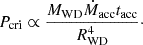 $$ P_{\mathrm {cri}} \propto \frac {M_{\mathrm {WD}} \dot M_{\mathrm {acc}} t_{\mathrm {acc}}}{R_{\mathrm {WD}}^4}\cdot $$