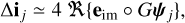$\[\Delta \mathbf{i}_j \simeq 4 ~\Re\left\{\mathbf{e}_{\mathrm{im}} \circ G \boldsymbol{\psi}_j\right\},\]$