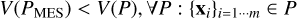 $V\left(P_{\text {MES}}\right)<V(P), \forall P:\left\{\mathbf{x}_{i}\right\}_{i=1 \cdots m} \in P$