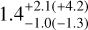 $1.4_{ - 1.0( - 1.3)}^{+ 2.1( + 4.10)}$