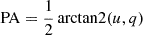 $ \mathrm{PA} = \frac{1}{2}\arctan\!2(u,q) $