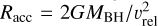${R_{{\rm{acc\;}}}} = 2G{M_{{\rm{BH}}}}/v_{{\rm{rel\;}}}^2$