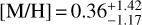 \[\left[ {{\rm{M}}/{\rm{H}}} \right] = 0.36_{ - 1.17}^{ + 1.42}{\rm{dex}}\]