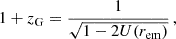 $$ \begin{aligned} 1 + z_{\rm G} = \frac{1}{\sqrt{1 - 2 U(r_{\rm em})}}\,, \end{aligned} $$