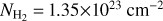 ${N_{{{\rm{H}}_2}}} = 1.35 \times {10^{23}}\;{\rm{c}}{{\rm{m}}^{ - 2}}$