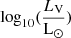 $ \log _{10}(\frac {L_{{\textrm {V}}}}{{\textrm {L}}_{\odot }}) $