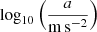 $ \log _{10}\left (\frac {a}{{\mathrm {m\,s}}^{-2}}\right ) $