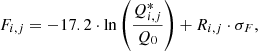 $$ \begin{aligned} F_{i,j} = -17.2\cdot \ln \left(\frac{Q^*_{i,j}}{Q_0}\right) + R_{i,j}\cdot \sigma _F, \end{aligned} $$