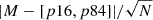 $ |M-[p16,p84]|/\sqrt{N} $