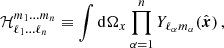 $$ {\cal {{H}}}^{m_1\dots m_n}_{\ell _1\dots \ell _n} \equiv \int \mathrm {d}\Omega _x \prod _{\alpha = 1}^n Y_{\ell _\alpha m_\alpha }({\hat {\boldsymbol {x}}})\,, $$