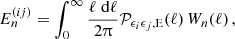 $$ E^{(ij)}_n = \int _0^{\infty } \frac {\ell \;\mathrm {d}\ell }{2\uppi }{\cal {{P}}}_{\epsilon _i\epsilon _j,\mathrm {E}}(\ell )\,W_n(\ell )\,, $$