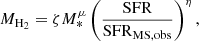 $$ \begin{aligned} M_{\rm H_2} =&~ \zeta M_*^\mu \left( \frac{\mathrm{SFR}}{\mathrm{SFR}_{\rm MS,obs}}\right)^\eta ,\end{aligned} $$