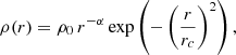 $$ \begin{aligned} \rho (r) = \rho _{0} \, r^{-\alpha } \exp \left( -\left( \frac{r}{r_{c}} \right)^{2} \right), \end{aligned} $$