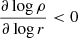 $ \frac {\partial \log \rho }{\partial \log r}< 0 $
