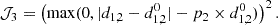 $$ \begin{aligned} \mathcal{J} _3 = \left(\max (0, \vert d_{1,2}-d_{1,2}^0 \vert - p_2 \times d_{1,2}^0)\right)^2. \end{aligned} $$