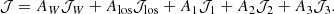 $$ \begin{aligned} \mathcal{J} =A_W \mathcal{J} _W+ A_{\rm los}\mathcal{J} _{\rm los} + A_1 \mathcal{J} _1+ A_2 \mathcal{J} _2+ A_3 \mathcal{J} _3. \end{aligned} $$