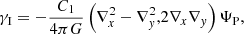 $$ \begin{aligned} \gamma _{\rm I} = -\frac{C_1}{4\pi G}\left(\nabla _x^2-\nabla _y^2,2\nabla _x \nabla _y\right)\Psi _{\rm P}, \end{aligned} $$