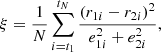 $$ \begin{aligned} \xi = \frac{1}{N}\sum _{i=t_1}^{t_N} \frac{(r_{1i}-r_{2i})^2}{e_{1i}^2+e_{2i}^2}, \end{aligned} $$