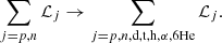 $$ \sum _{j=p,n} {{\cal {{L}}}_{j}} \rightarrow \sum _{j=p,n,{\mathrm {d,t,h,\alpha ,6He}}}{{\cal {{L}}}_{j}}. $$