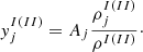 $$ y_{j}^{I(II)}=A_{j}\frac {\rho _{j}^{I(II)}}{\rho ^{I(II)}}\cdot $$