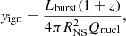 $$ \begin{aligned} { y}_{\rm ign} = \frac{L_{\rm burst}(1+z)}{4\pi R_{\rm NS}^2Q_{\rm nucl}} , \end{aligned} $$
